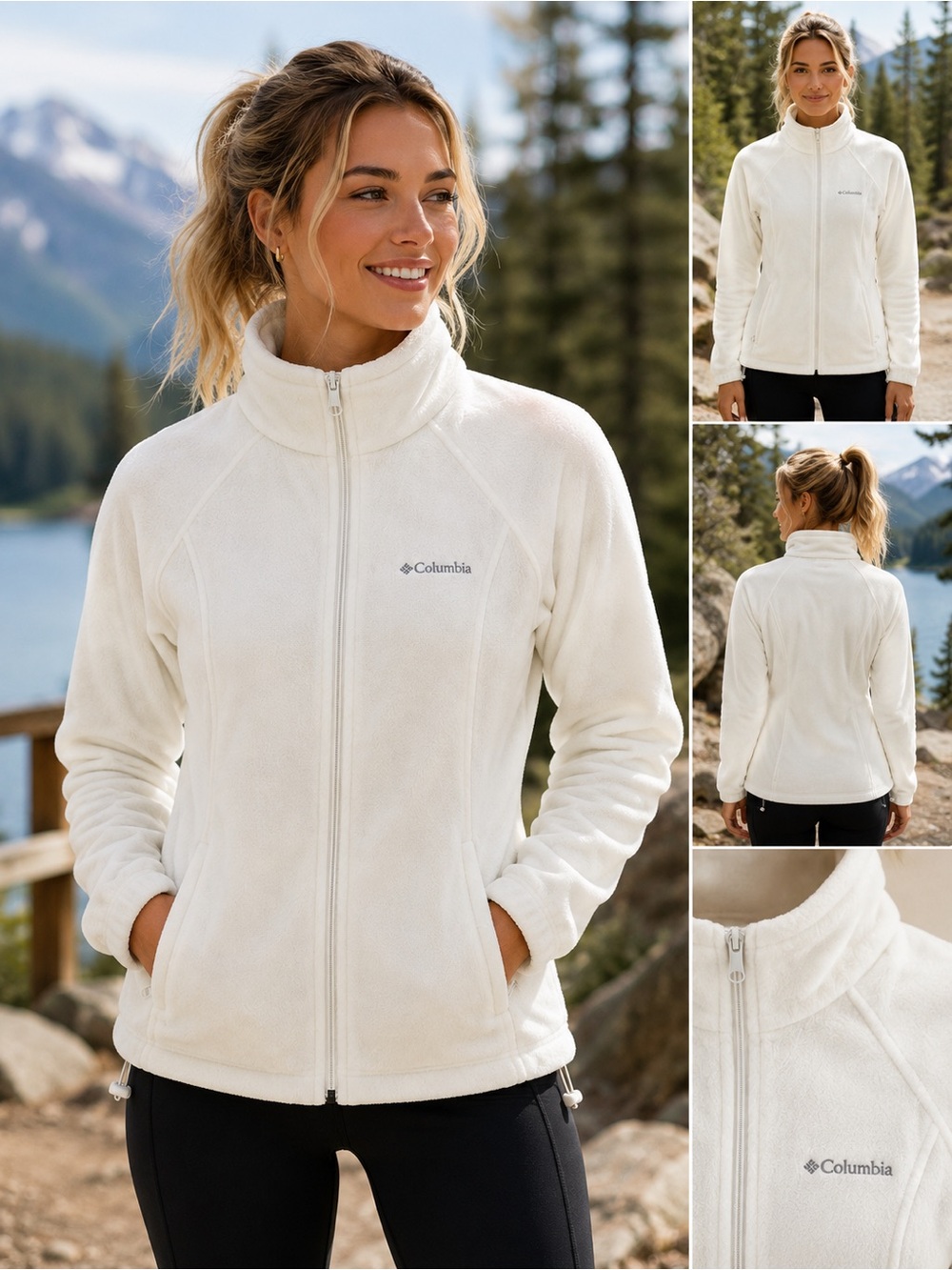 Columbia Women’s Small White Fleece Full Zip Jacket Mock Neck Outdoor Cozy